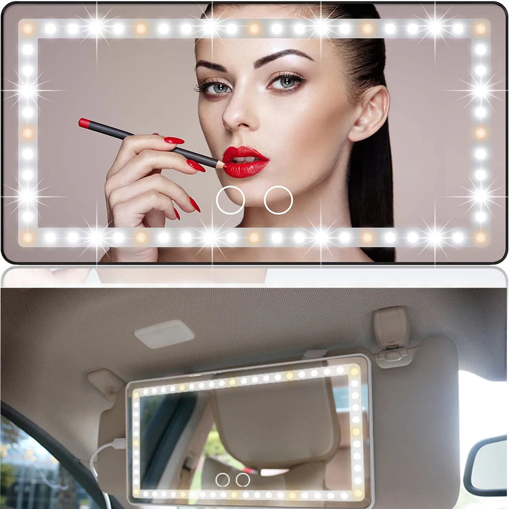 Espejo de Maquillaje LED para Coche | 60 LEDs | 3 Modos de Luz | Recargable