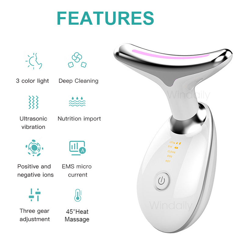 Dispositivo EMS Lifting Facial y Cuello | Vibración + LED + Calor | Antiedad
