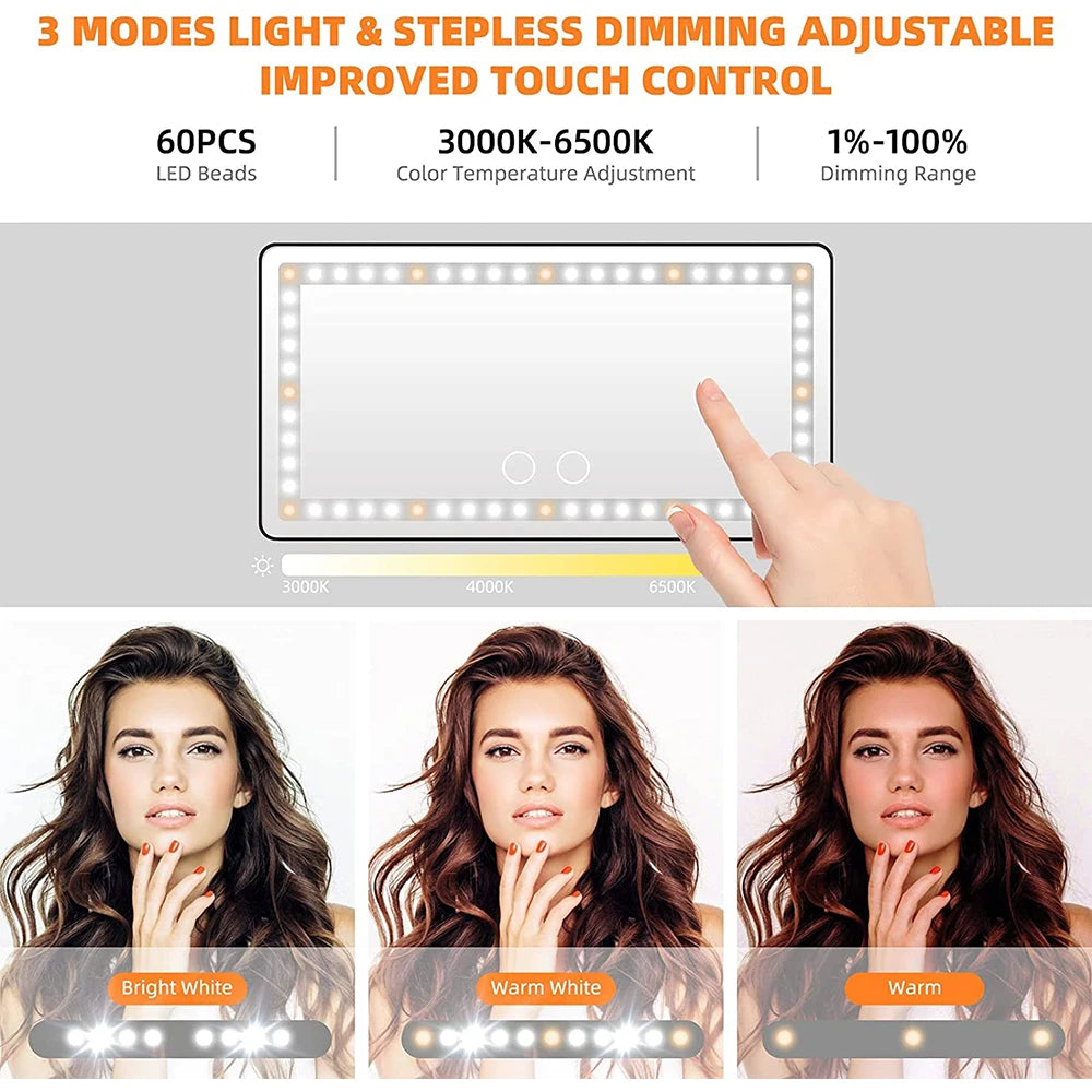 Espejo de Maquillaje LED para Coche | 60 LEDs | 3 Modos de Luz | Recargable