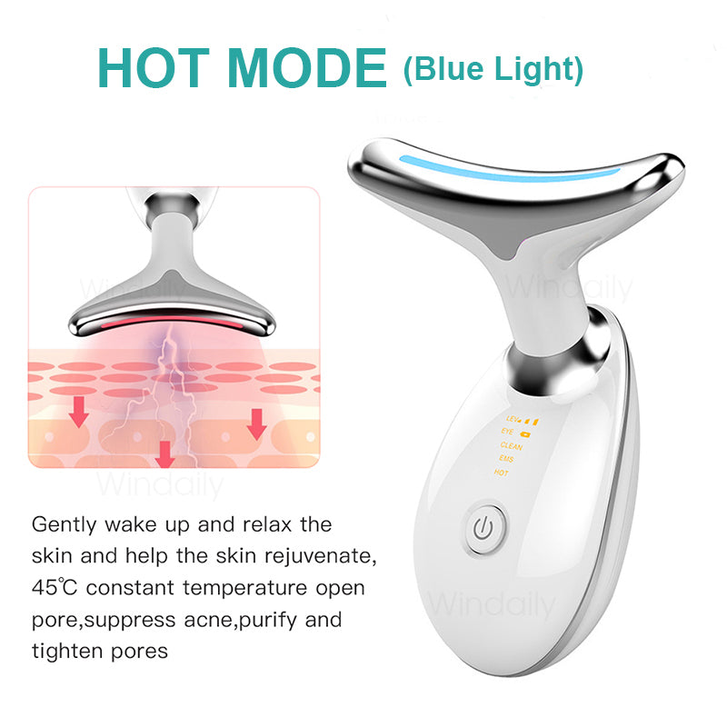 Dispositivo EMS Lifting Facial y Cuello | Vibración + LED + Calor | Antiedad