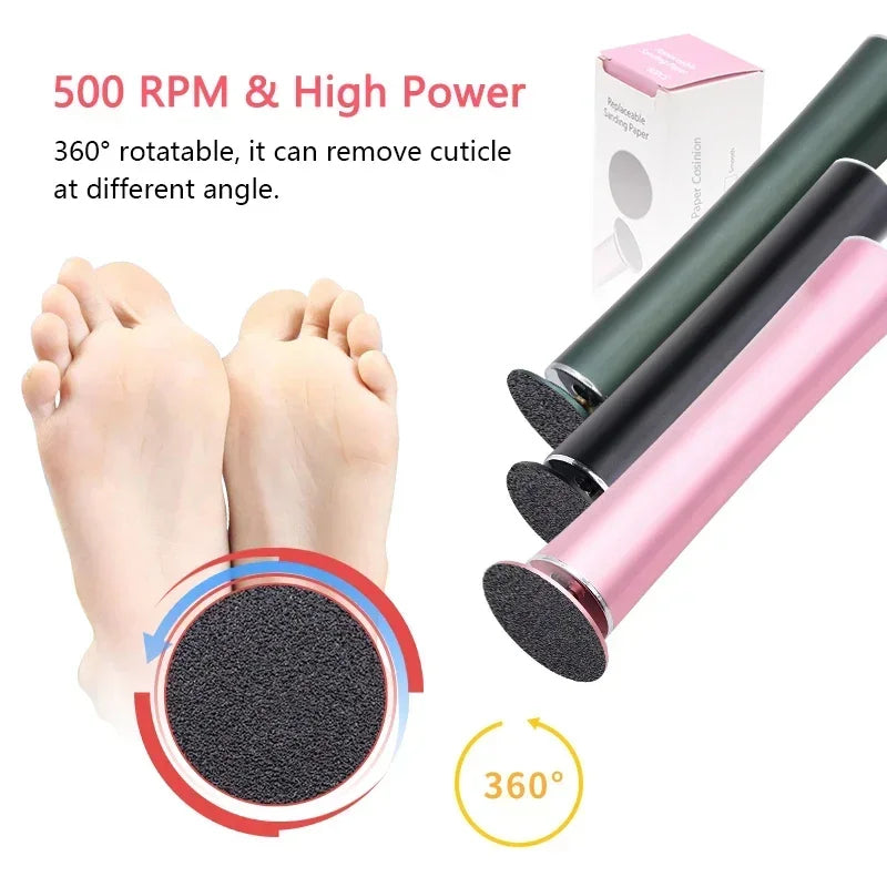 Lima Eléctrica Recargable para Pedicura | Cabezal 360° | 60 Discos Incluidos