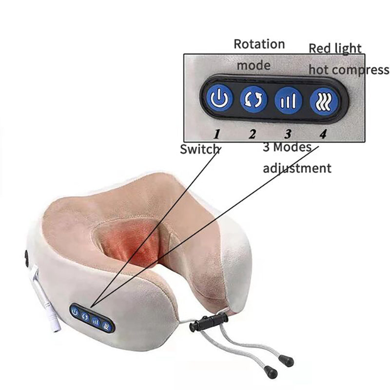 Almohada Masajeadora Cervical en U | Calor + Vibración | Cuello y Hombros