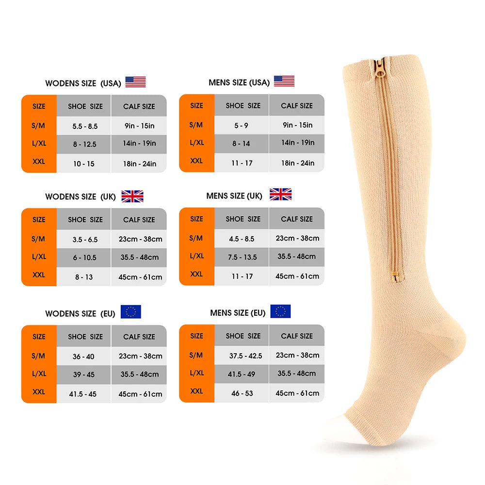 Calcetines de Compresión con Cremallera | 15-20 mmHg | Piernas Ligeras