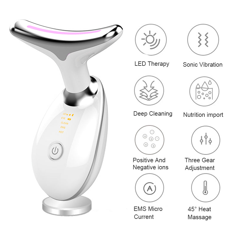 Dispositivo EMS Lifting Facial y Cuello | Vibración + LED + Calor | Antiedad