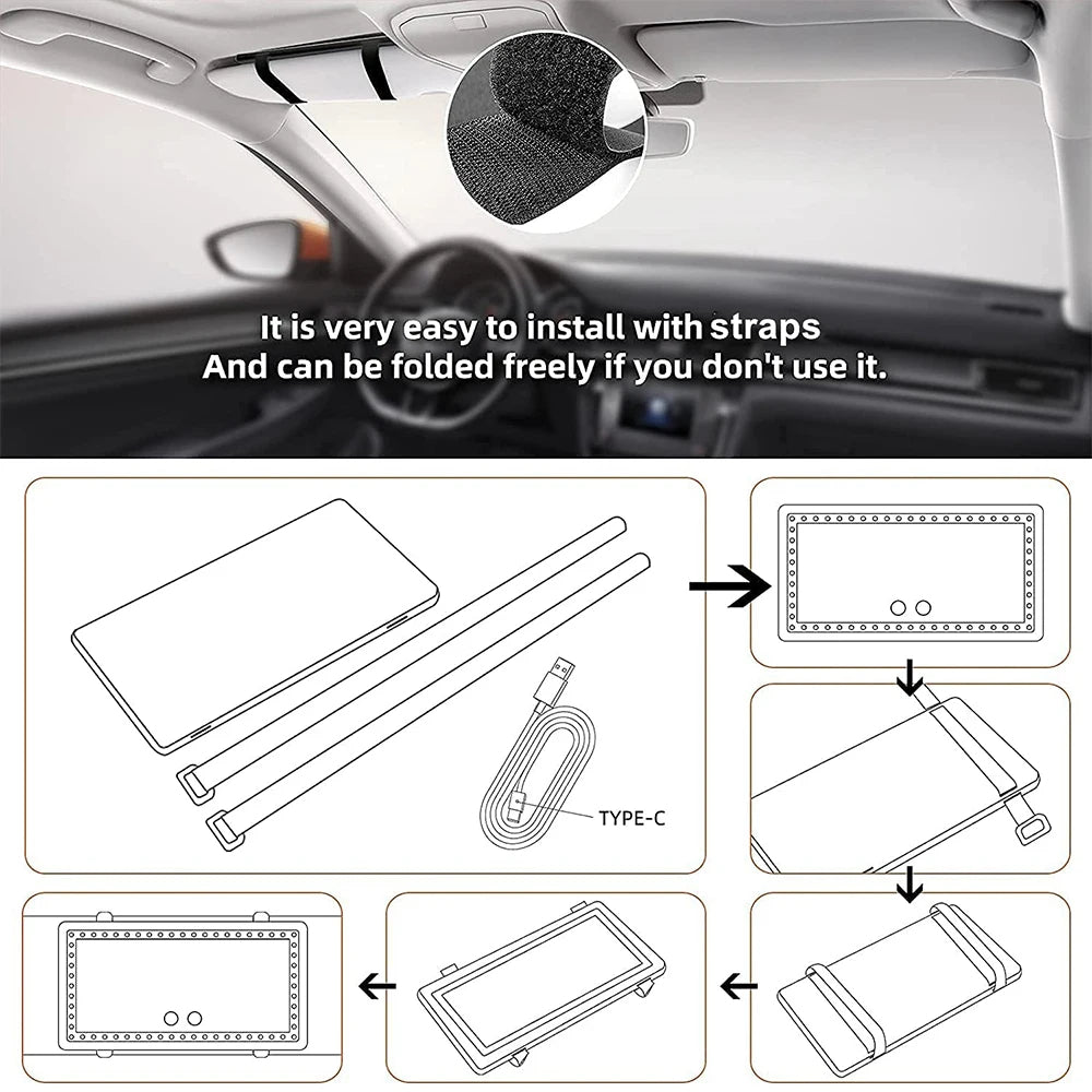 Espejo de Maquillaje LED para Coche | 60 LEDs | 3 Modos de Luz | Recargable