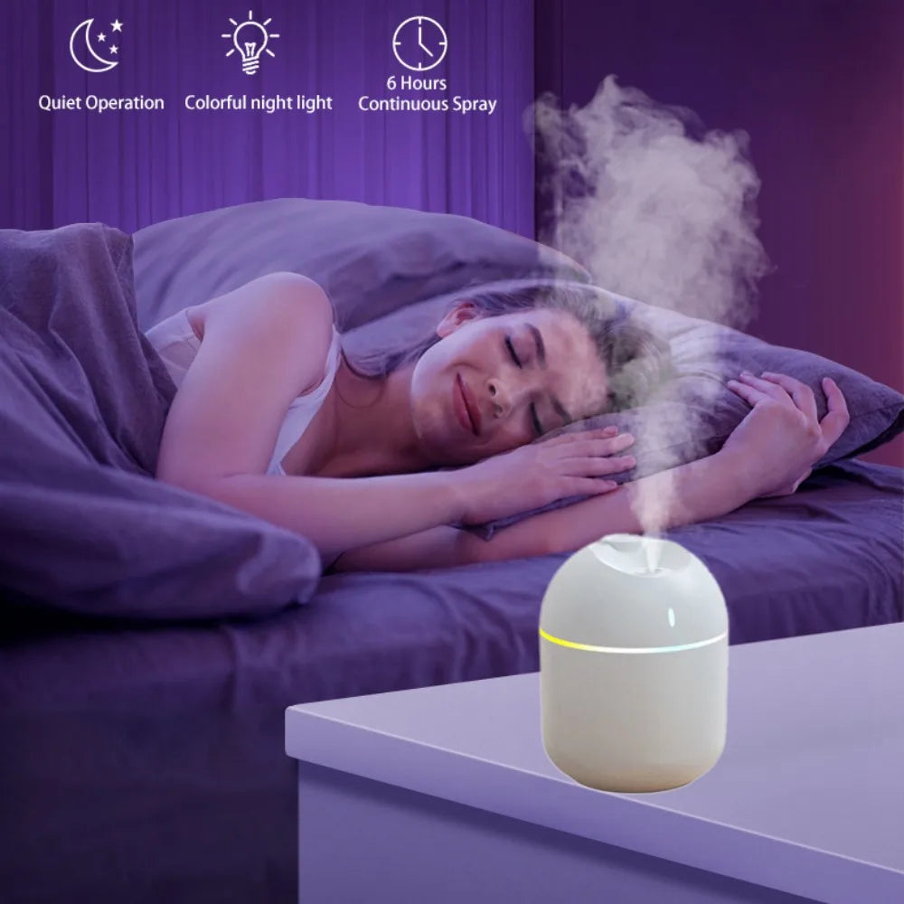 Humidificador Ultrasónico 270ml | Difusor de Aromas + Luz LED | Vapor Frío Silencioso