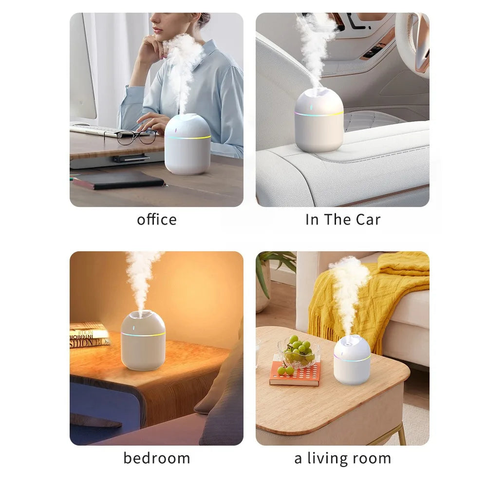 Humidificador Ultrasónico 270ml | Difusor de Aromas + Luz LED | Vapor Frío Silencioso